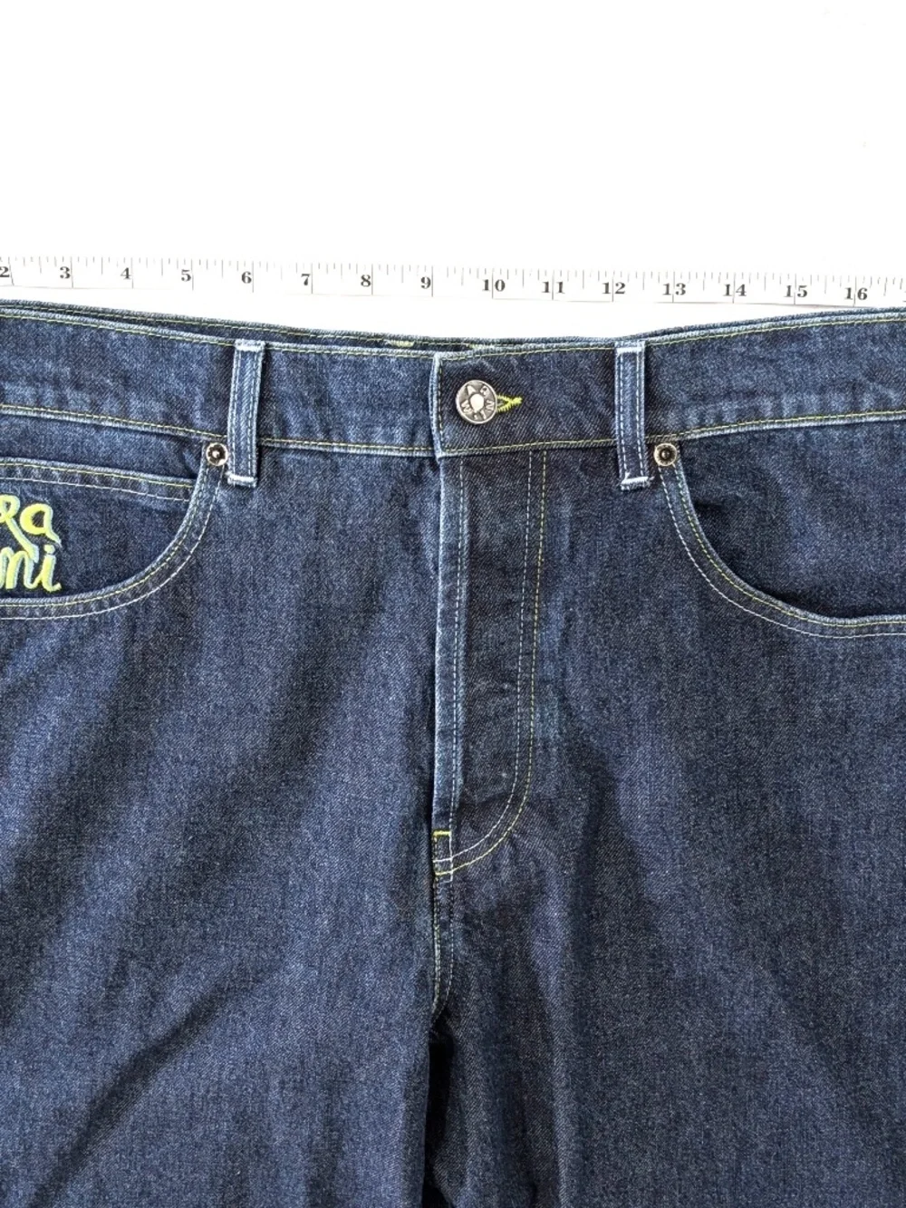 MARNI Wide Leg Denim Trousers Size 34 Blublack Unwashed Rigid contrast embroided